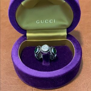 Silver and Green Gucci Ring